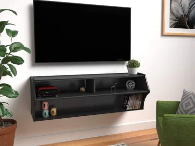 Настенная аудио/видео консоль, подставка для телевизора для гостиной, 48,5 дюймов Ш, 16,75 дюймов В X 16 дюймов Г, черный